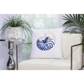 Mina Victory Blue Conch White 18" x 18" Outdoor Throw Pillow