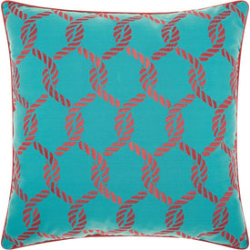 Mina Victory Woven Ropes Turquoise/Coral 20" x 20" Outdoor Throw Pillow