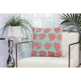 Mina Victory Embellished Corals Aqua/Coral 18" x 18" Outdoor Throw Pillow