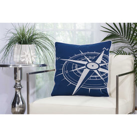 Mina Victory Embellished Compass Navy/White 20" x 20" Outdoor Throw Pillow