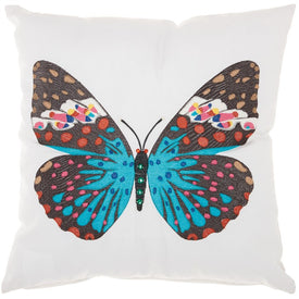 Mina Victory Turquoise Butterfly White 18" x 18" Outdoor Throw Pillow