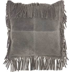 Mina Victory Couture Natural Hide Fringe Borders Gray 18" x 18" Throw Pillow