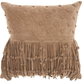 Mina Victory Couture Natural Hide Knots & Fringe Beige 18" x 18" Throw Pillow