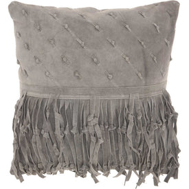 Mina Victory Couture Natural Hide Knots & Fringe Gray 18" x 18" Throw Pillow