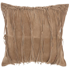Mina Victory Couture Natural Hide Macrame Fringe Tassel Beige 18" x 18" Throw Pillow
