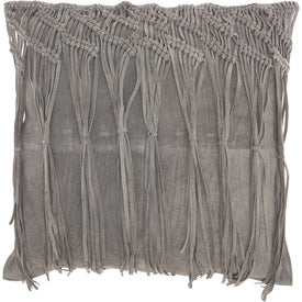 Mina Victory Couture Natural Hide Macrame Fringe Tassel Gray 18" x 18" Throw Pillow