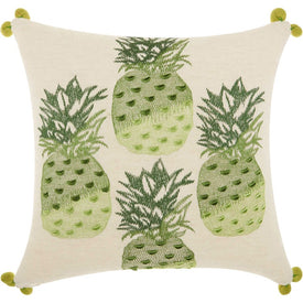 Mina Victory Royal Palm Four Pineapples Green 18" x 18" Throw Pillow