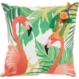 Mina Victory Royal Palm Tropical Flamingos Green 20" x 20" Throw Pillow