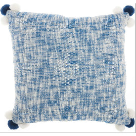 Mina Victory Trendy Hip & New Age Pom-Pom Corner Navy/White 20" x 20" Throw Pillow