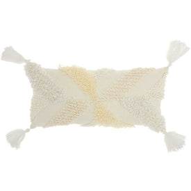 Mina Victory Life Styles Texture & Tassels Cream 12" x 24" Throw Pillow