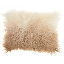 Mina Victory Couture Fur Ombre Tibetan Lambskin Beige/White 14" x 20" Lumbar Throw Pillow