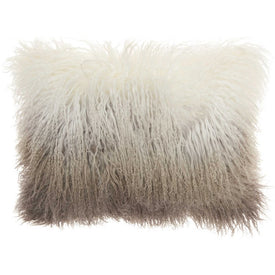 Mina Victory Couture Fur Ombre Tibetan Lambskin Gray/White 14" x 20" Lumbar Throw Pillow