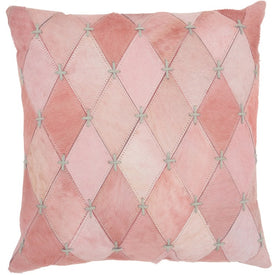 Mina Victory Natural Leather Hide Diamonds Stitches Rose 20" x 20" Throw Pillow