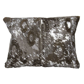 Mina Victory Couture Natural Hide Floral Laser-Cut Silver Gray 14" x 20" Lumbar Throw Pillow