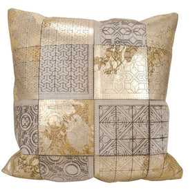 Mina Victory Couture Natural Hide Laser-Cut Tiles Beige/Gold 20" x 20" Throw Pillow