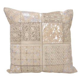 Mina Victory Couture Natural Hide Laser-Cut Tiles White/Silver 20" x 20" Throw Pillow