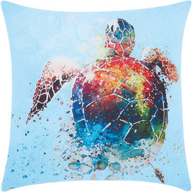 Mina Victory Watercolor Sea Turtle Multi-Color 20" x 20" Outdoor Throw Pillow