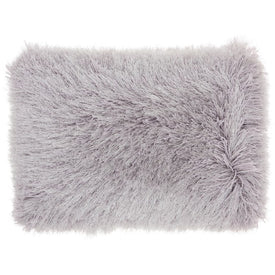 Mina Victory Shimmer Yarn Shag Light Gray 14" x 20" Lumbar Throw Pillow