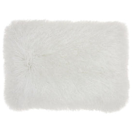 Mina Victory Shimmer Yarn Shag White 14" x 20" Lumbar Throw Pillow