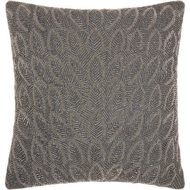 Mina Victory Luminescence Beaded Feathers Pewter 20" x 20" Throw Pillow