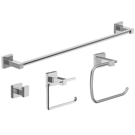 Duro Four-Piece Bath Hardware Set with Toilet Paper Holder, Robe Hook, Towel Ring, 18" Towel Bar