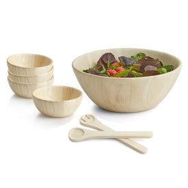 Provencal Collection Seven-Piece Wood Salad Bowl Set with Pair of Servers