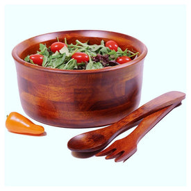 Penang 10" Wood Salad Serving Bowl with Pair of Servers