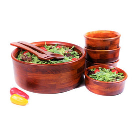 Penang 10" Seven-Piece Wood Salad Bowl Set with Pair of Servers