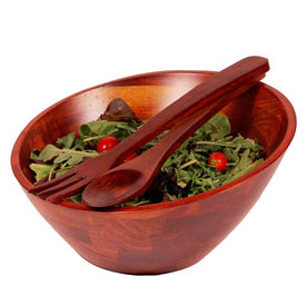 Singapore 12" Angle Wood Salad Serving Bowl with Pair of Servers