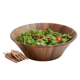 Ciara 14" Wood Salad Serving Bowl with Pair of Salad Hands
