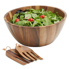 Panglao 12" Wood Salad Serving Bowl with Pair of Salad Serving Hands