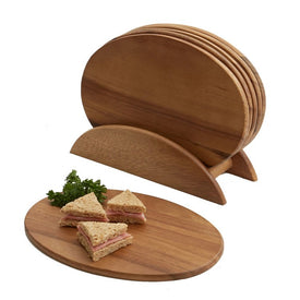 Seven-Piece Oval Wood Serving Board Set with Stand