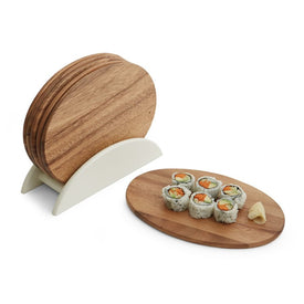 Seven-Piece Oval Wood Serving Board Set with White Stand