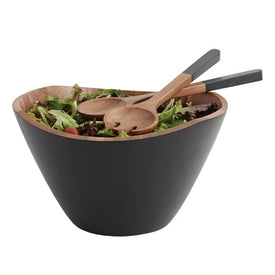 Onyx 12" Wood Salad Serving Bowl with Pair of Servers