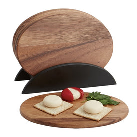 Onyx Seven-Piece Oval Wood Serving Tray Set with Black Stand