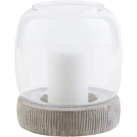 Odette 8.5" x 8.5" x 9.7" Ceramic Candle Holder with Glass Hurricane - Camel/White