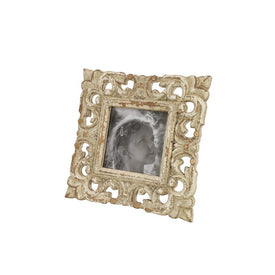 Hand-Carved Picture Frame with White Antique Finish