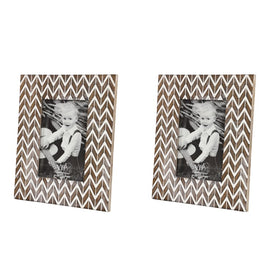 Rectangular Natural Wood Picture Frame with Chevron Pattern