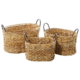 Wicker Storage Baskets with Metal Handles Set of 3