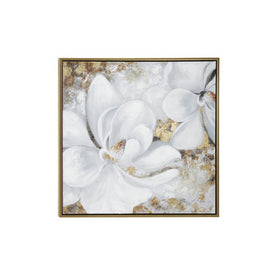 Metallic Gardenia Acrylic Painting In Gold Frame - OPEN BOX