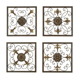 Wall Metal Art Plaques with Gold Finishes Set of 4