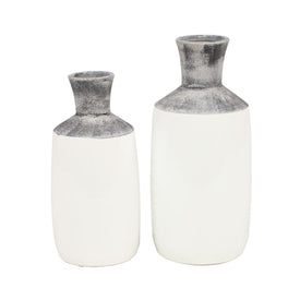 Matte Gray and Glossy White Ceramic Vases Set of 2