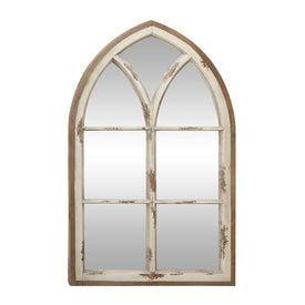 White Wood Arched Wall Mirror with Window Frame
