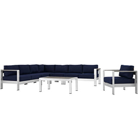 Shore Seven-Piece Outdoor Patio Aluminum Sectional Sofa Set