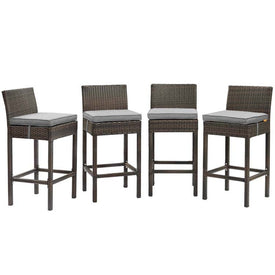 Conduit Outdoor Patio Wicker Rattan Bar Stools with Cushions Set of 4