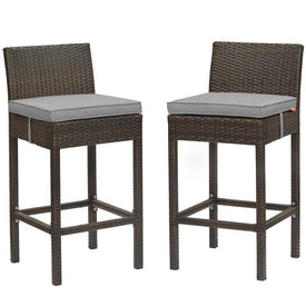 Conduit Outdoor Patio Wicker Rattan Bar Stools with Cushions Set of 5