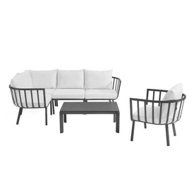 Riverside Four-Piece Outdoor Patio Aluminum Sectional Set with Armchair and Table