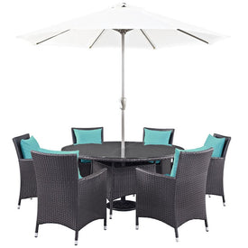 Convene Eight-Piece Outdoor Patio Dining Set with Umbrella