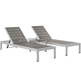 Shore Three-Piece Outdoor Patio Aluminum Chaise Lounge Set