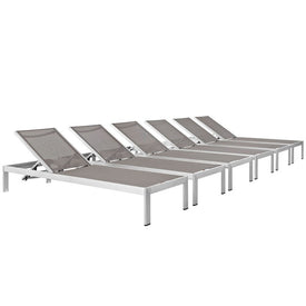 Shore Outdoor Patio Aluminum Chaise Lounge Chairs Set of 6